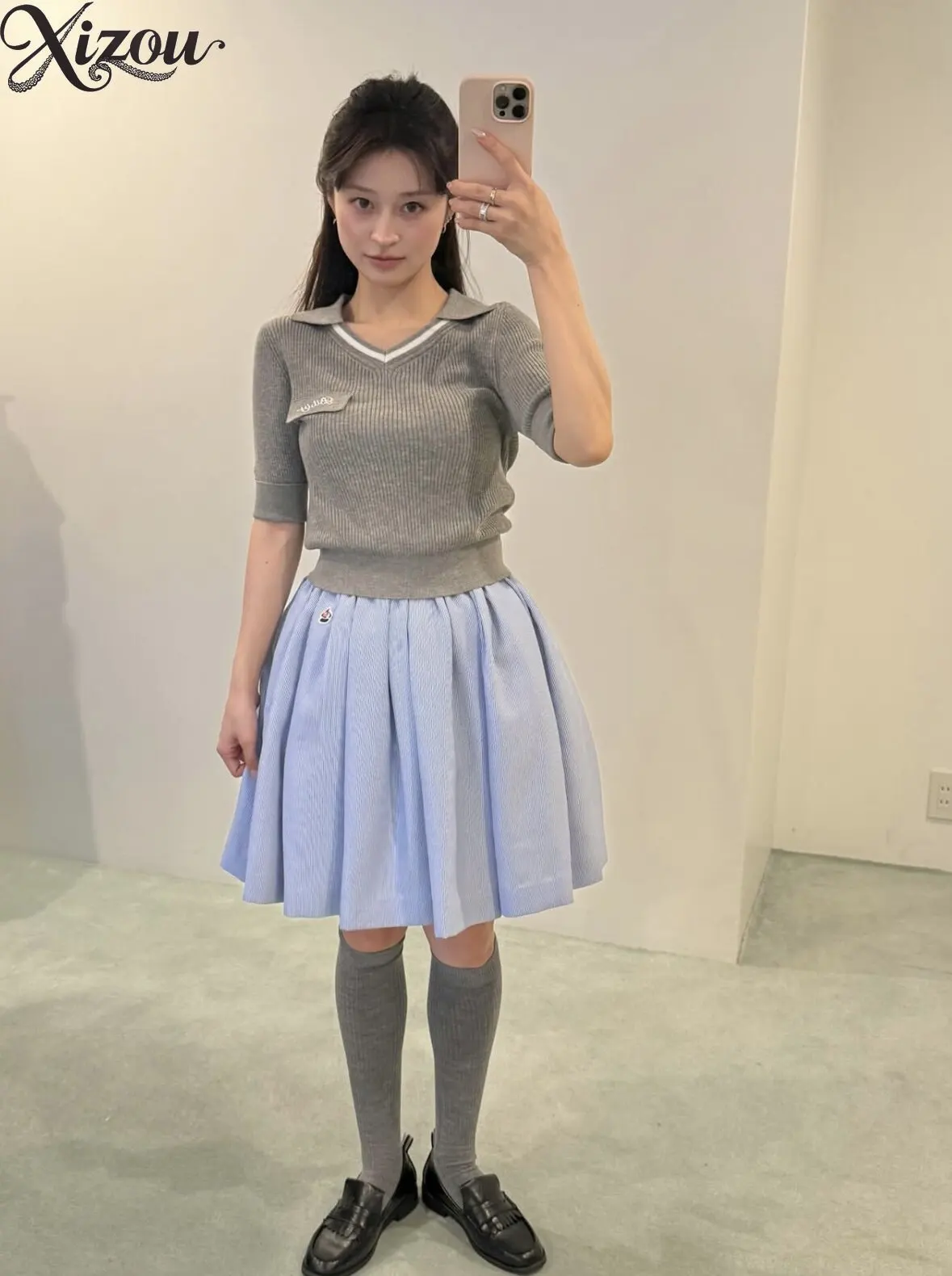 Women's T-Shirts Fashion Casual Tees Japanese-style Retro Color Block V-neck Tshirt Short Sleeve T-shirt Summer Autumn Knit Top