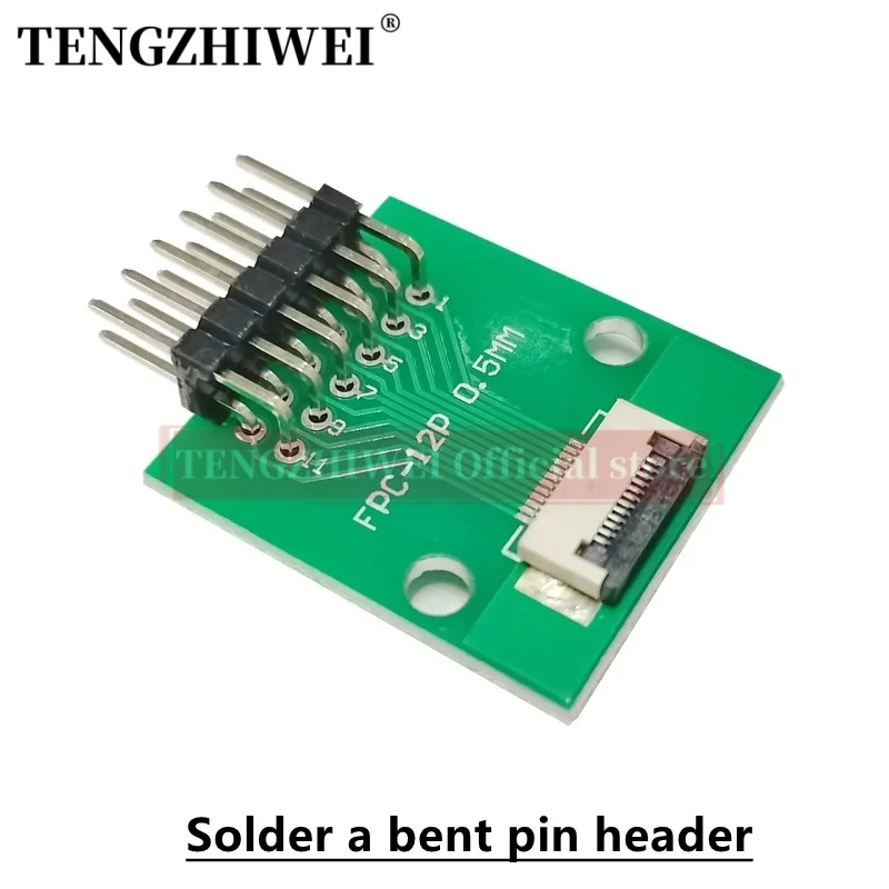 5PCS FFC/FPC adapter board 0.5MM-12P to 2.54MM welded 0.5MM-12P flip-top connector Welded straight and bent pin headers