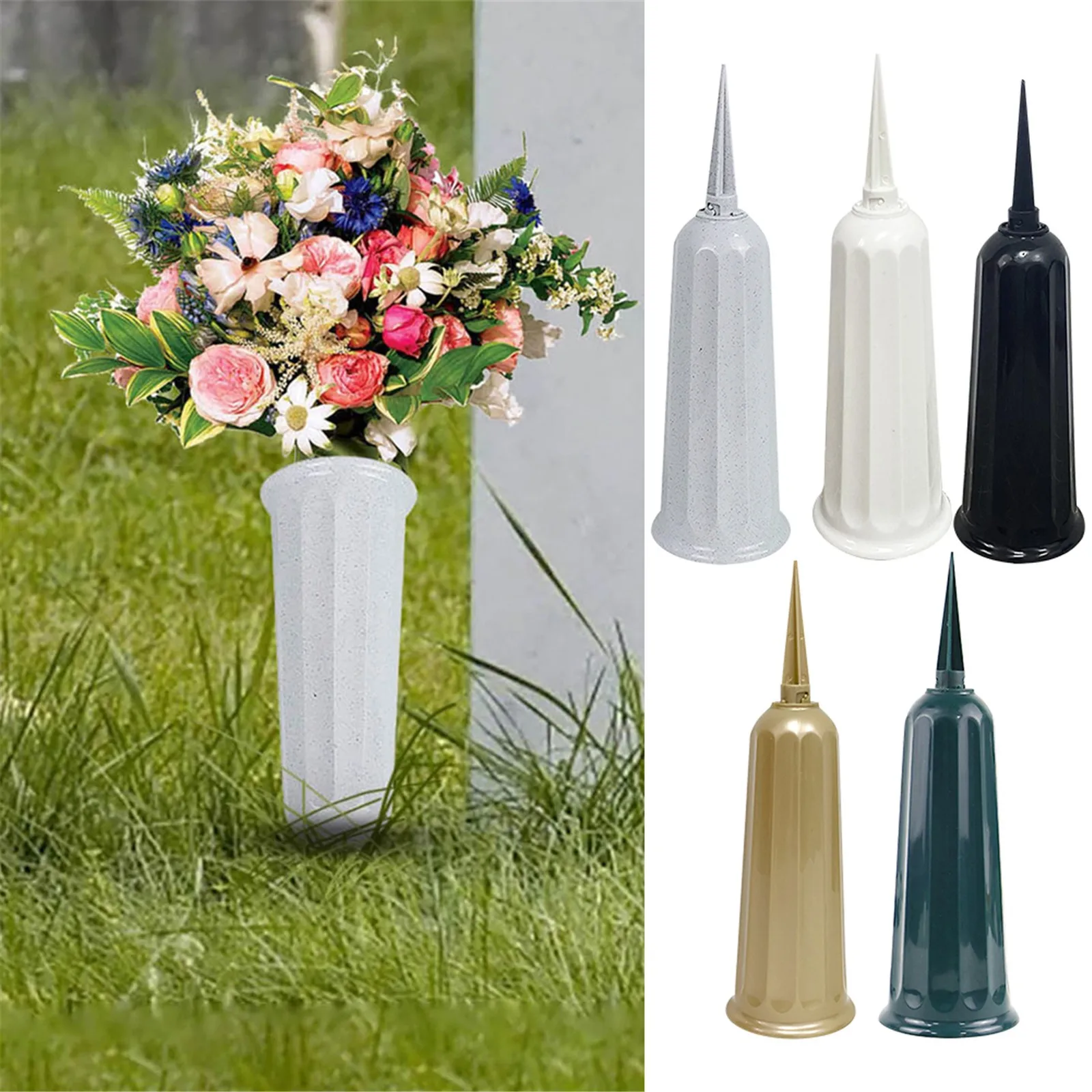 

4PCS Cemetery Flower Vase Memorial Floral Vase With Spikes Cemetery Flower Holder Grave Yard Ground Outdoor Flower Marker Decor