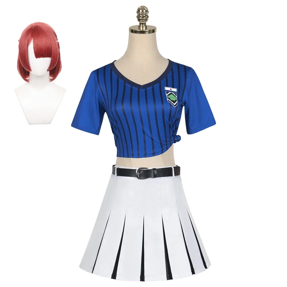 

Anime BLUE LOCK Teieri Anri Cosplay Costume Halloween Role Play Women Uniform Blue Cheerleaders Suit Cute Skirt Wig Full Suit