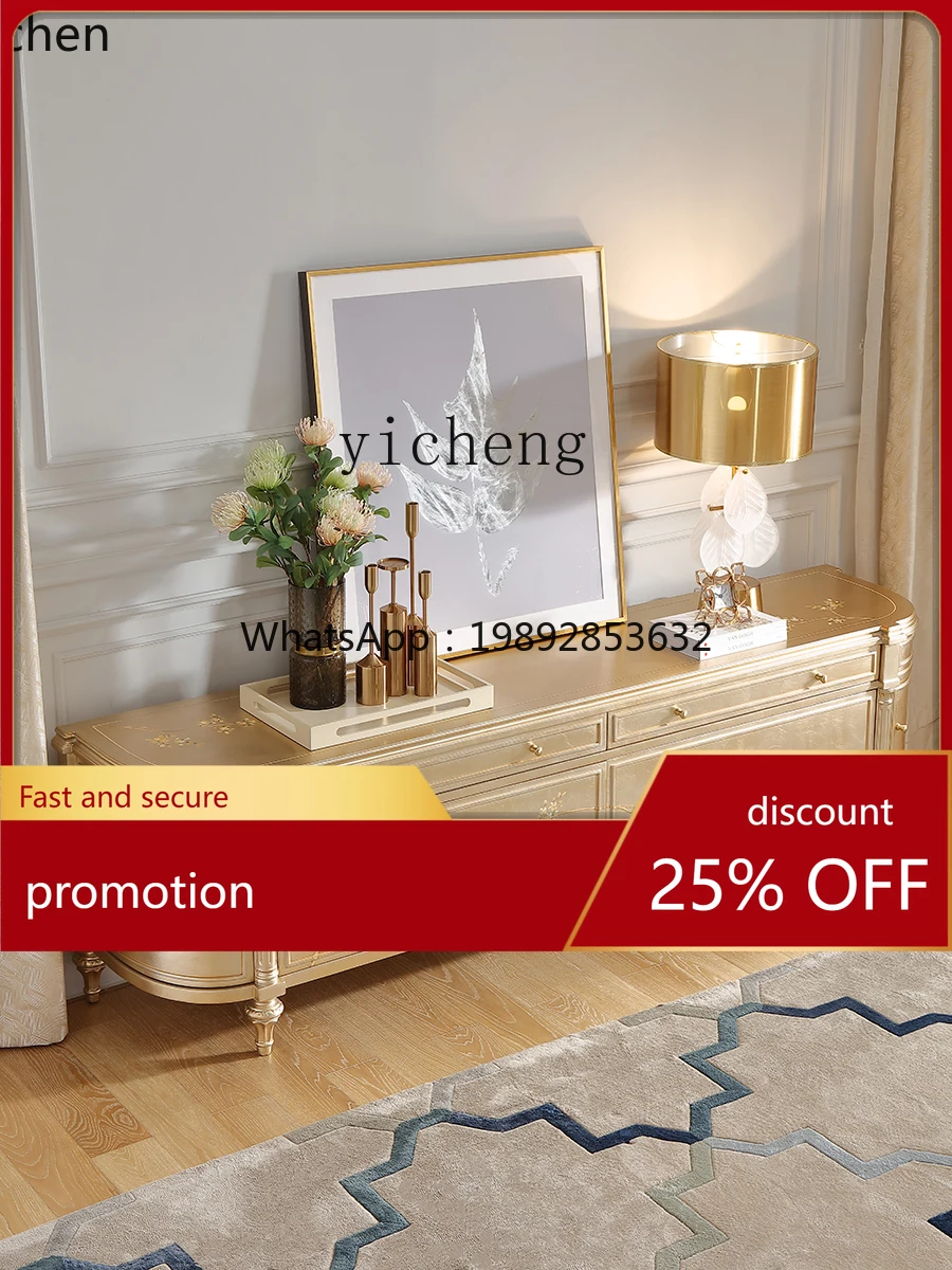YFY French light luxury solid wood painted silver foil TV cabinet European court retro storage locker