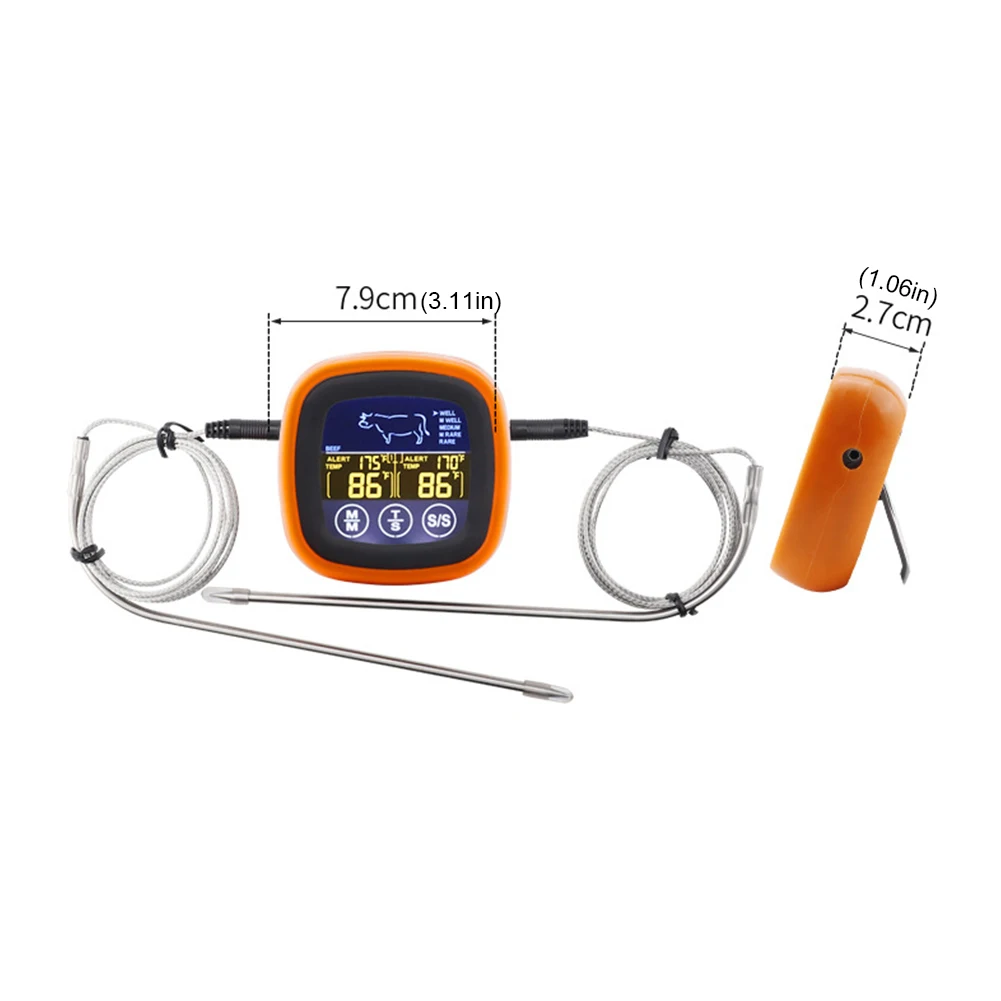 Digital Meat Kitchen Thermometer Touch Screen Waterproof Kitchen Meat Probe Thermometer with 2 Probes for Grilling BBQ Cooking