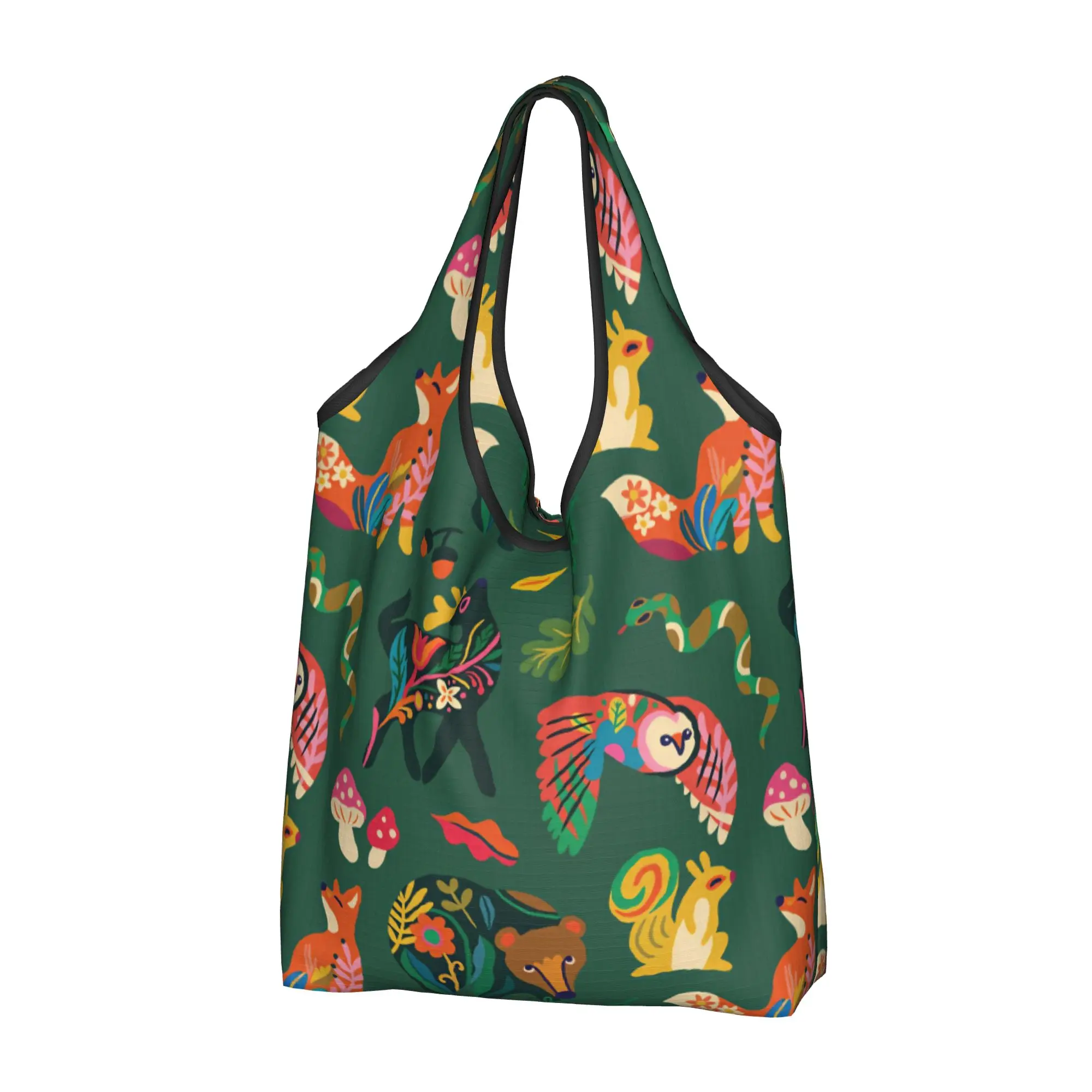 Kawaii Nordic Style Reindeer Brown Bear Owl Shopping Tote Bag Portable Scandinavian style Grocery Shopper Shoulder Bag