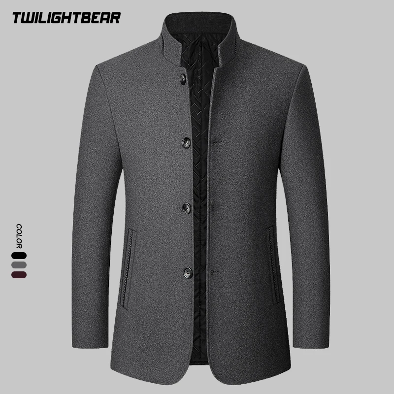 

Men's Wool Coat Oversized Solid Stand Collar Business Casual Winter Jacket Men Clothing Woolen Outerwear M-4XL A2F2015