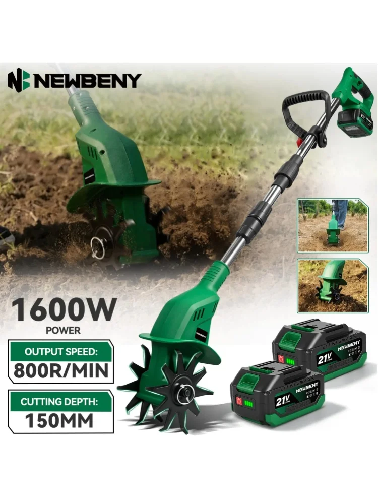 NEWBENY 1600W Elektrische Bodenfräse Rasenmäher Kultivator Tragbarer Rasentrimmer Bodenwender Rasenmäher-Werkzeug für Makita 21V Akku