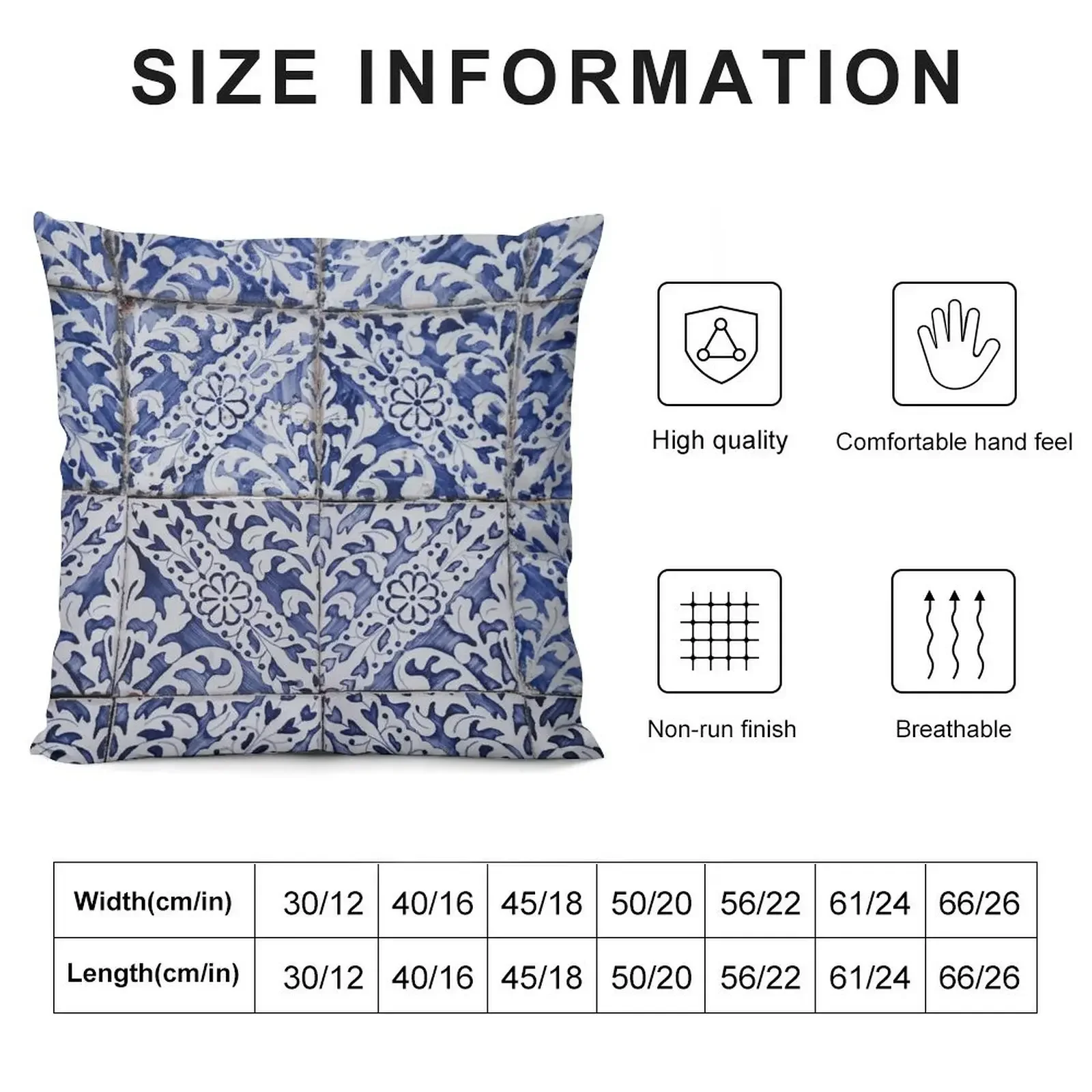 Portuguese Tiles Pattern - Azulejo Blue and White Floral Leaf Design Throw Pillow Decorative pillowcase Custom Cushion pillow