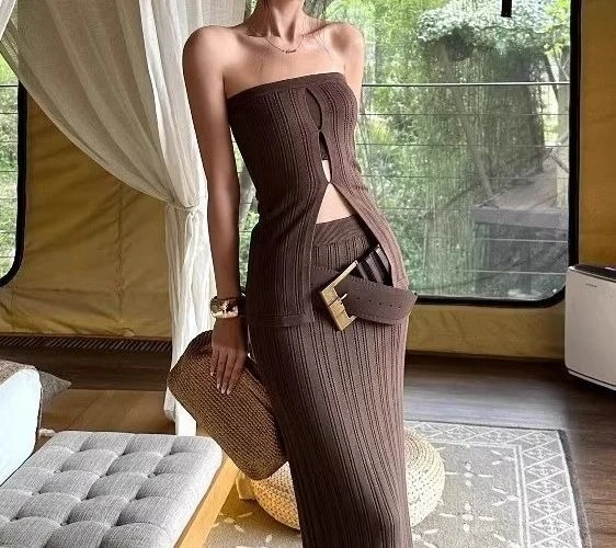 American Sexy Hollow Tube Top Slim Skirt Set 2026 Summer New Design Sense