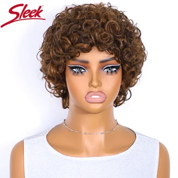 Strakke Pruiken Met Krullend Mensenhaar Voor Vrouwen 100% Echt Klaar Om Korte Pixie-Gesneden Pruiken Te Dragen P4/30 Highlight Gekleurde Afro Kinky Krullend Pruiken