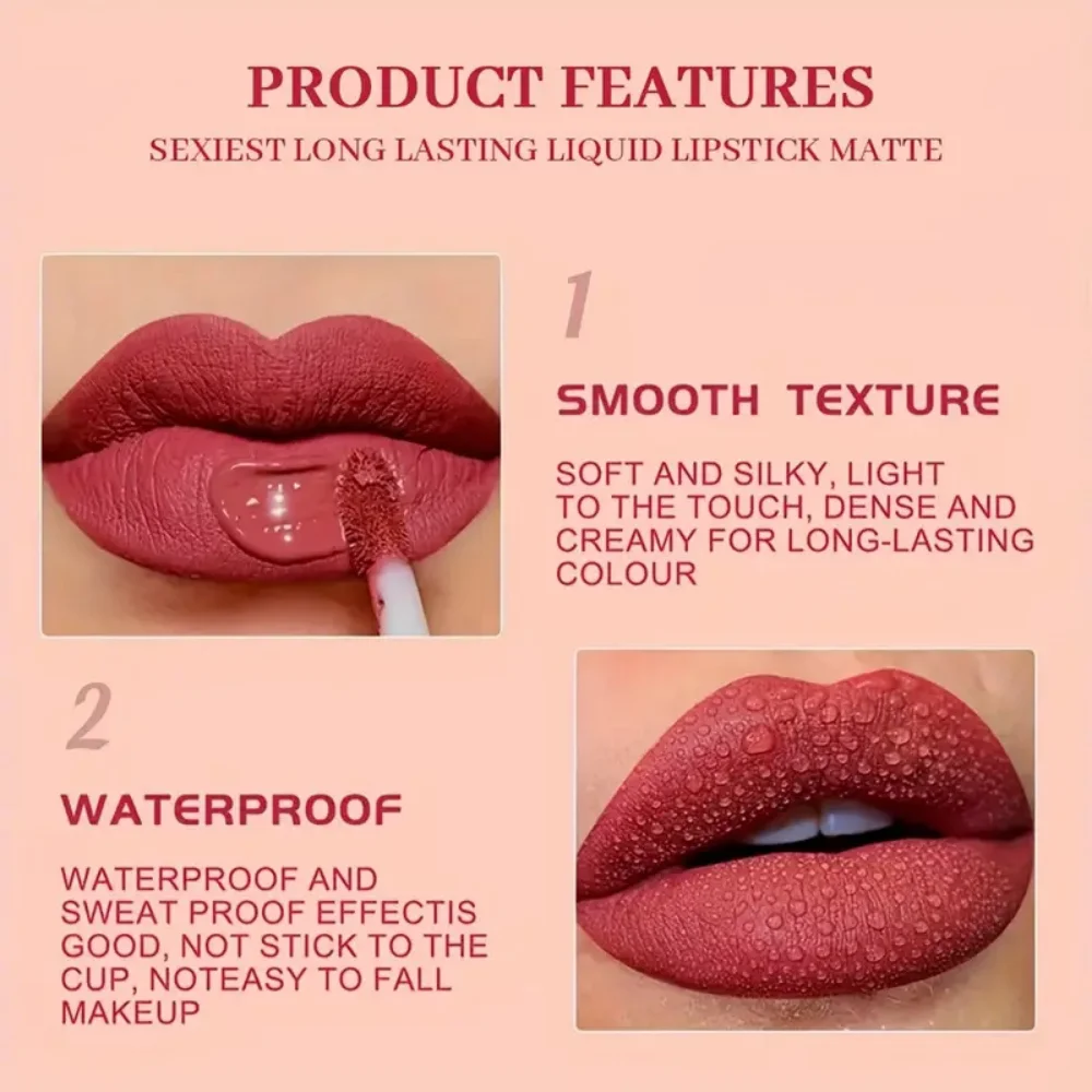 ลิปกลอสเนื้อกำมะหยี่ QIBEST สีแดงนู้ด ติดทนนาน กันน้ำ สำหรับผู้หญิง