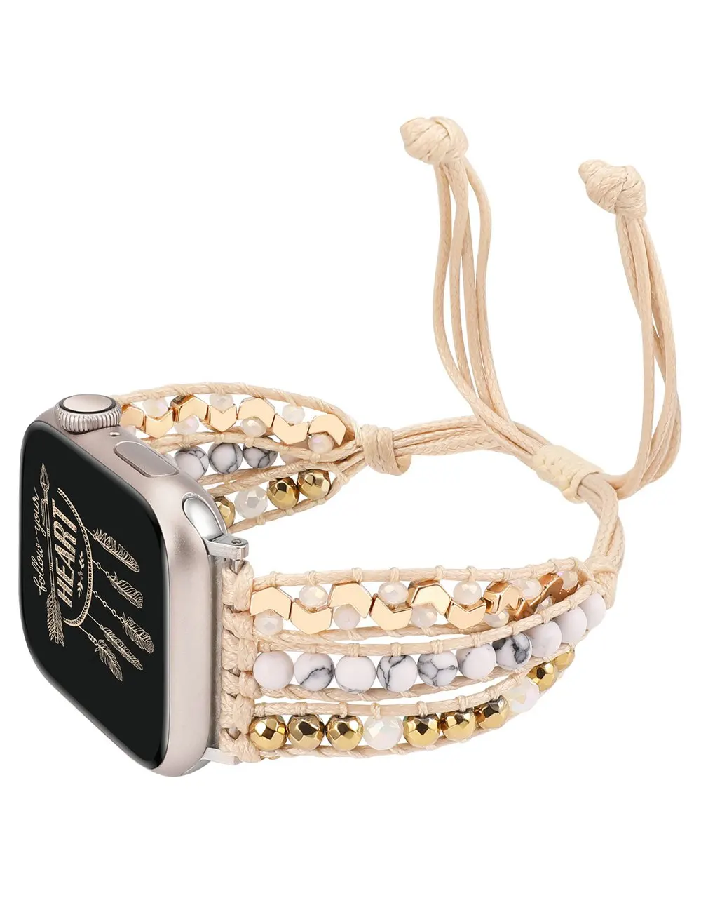 TOYOUTHS Boho Natural Bead Band for Apple Watch 41mm 40mm 38mm Women Adjustable Wrap Bracelet for iwatch Series 8 7 SE 6 5 4 3 2