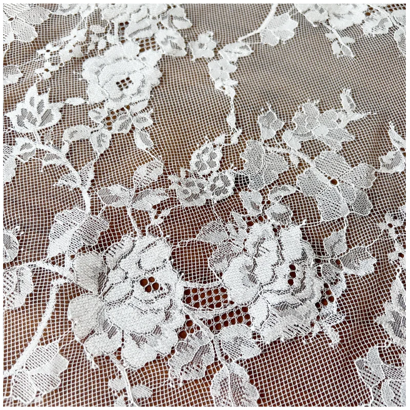 Gestricktes Netz für Hochzeitskleider, weißer Blumen-Spitzenvorhang, Stoffaccessoires, RS4055, neu – Detail 5