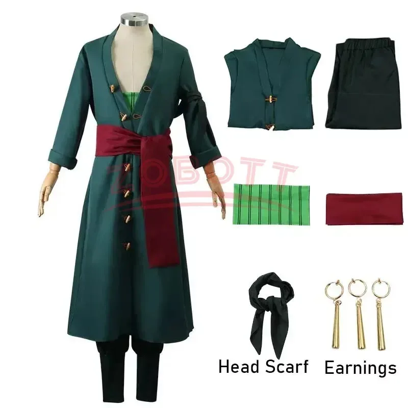 

Roronoas Cosplay Costume Anime Kimono Robe Zoro Cloak Uniform Halloween Outfits With Earrings For Comic Con