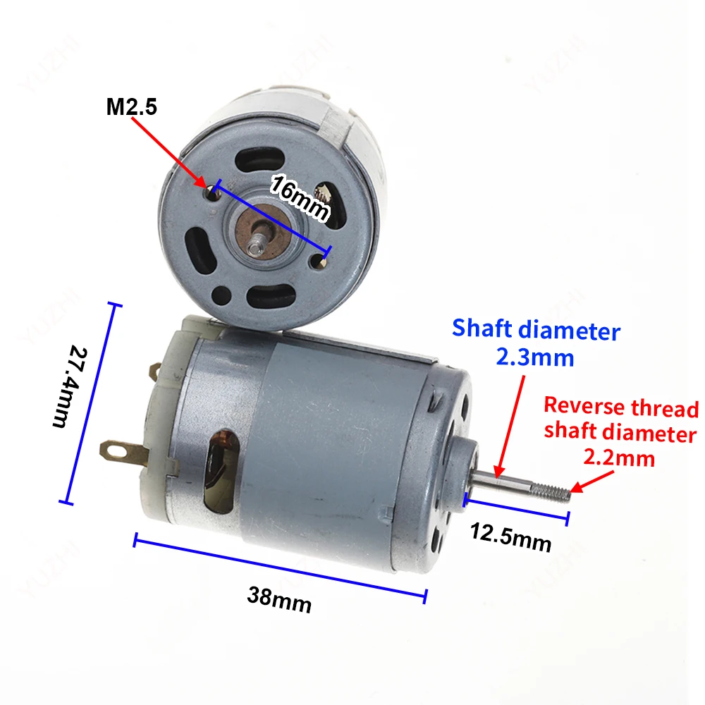 Mini 380 Carbon Brush Motor DC 7.4V 10W 18700RPM High Speed Motor 12.5mm Long Shaft with Threaded Juicer Machine Motor