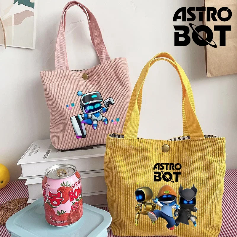 Astro Bot Large Corduroy Shoulder Shopping Bag for Women Cotton Cloth Fashion Canvas Tote Girls Handbags Reusable Travel Bags