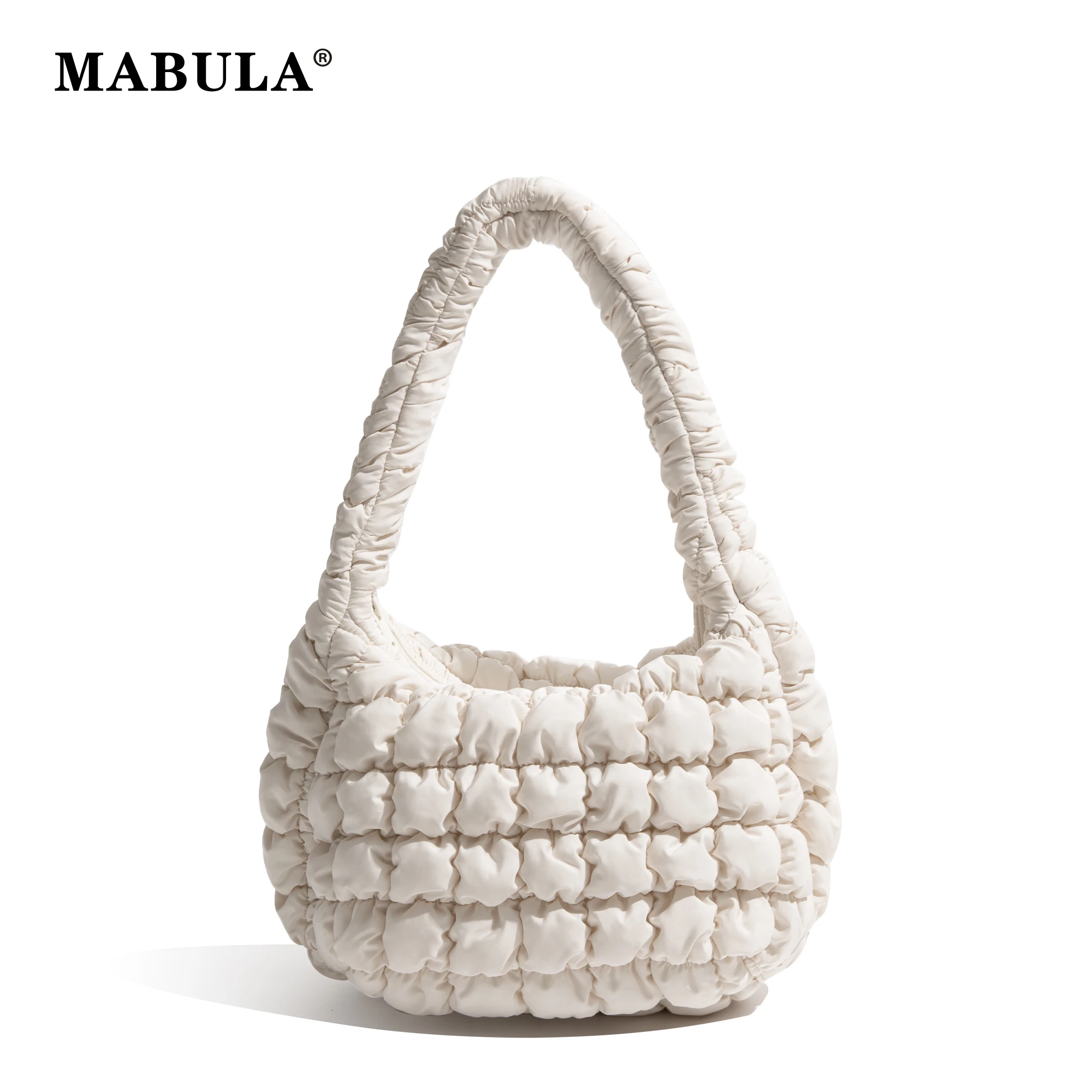 

MABULA Female Hand Bag Casual Fashion Simple Nylon Quilted Elegant for Weekend Vacation Quilted Pleated Ladies Shopper Bag