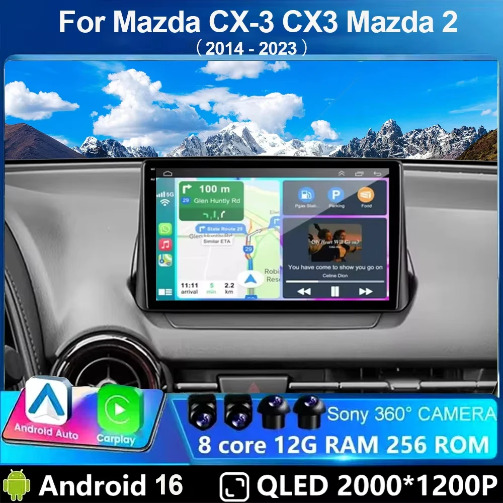 Android 16 Carplay Auto Car Radio For Mazda CX-3 CX3 Mazda 2 DK 2014 - 2017 2018 2019 2020 2021 Multimedia Player Stereo 4G DSP