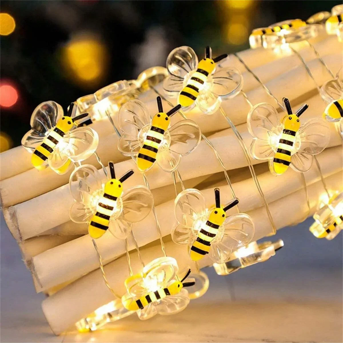 1 confezione da 20 luci a forma di ape a batteria luci a forma di ape per piante da camera da letto cortili festa di nozze luci decorative natalizie