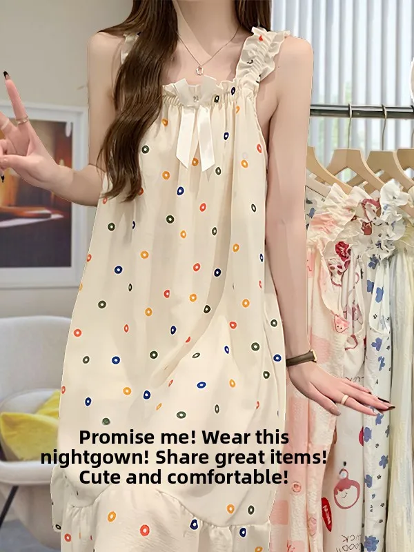 Summer Cloud Cotton Sp Dr Damen Svel Nachthemd mit dünnen Trägern, niedliche Heimkleidung, Oberbekleidung, Option aus Polyesterstoff