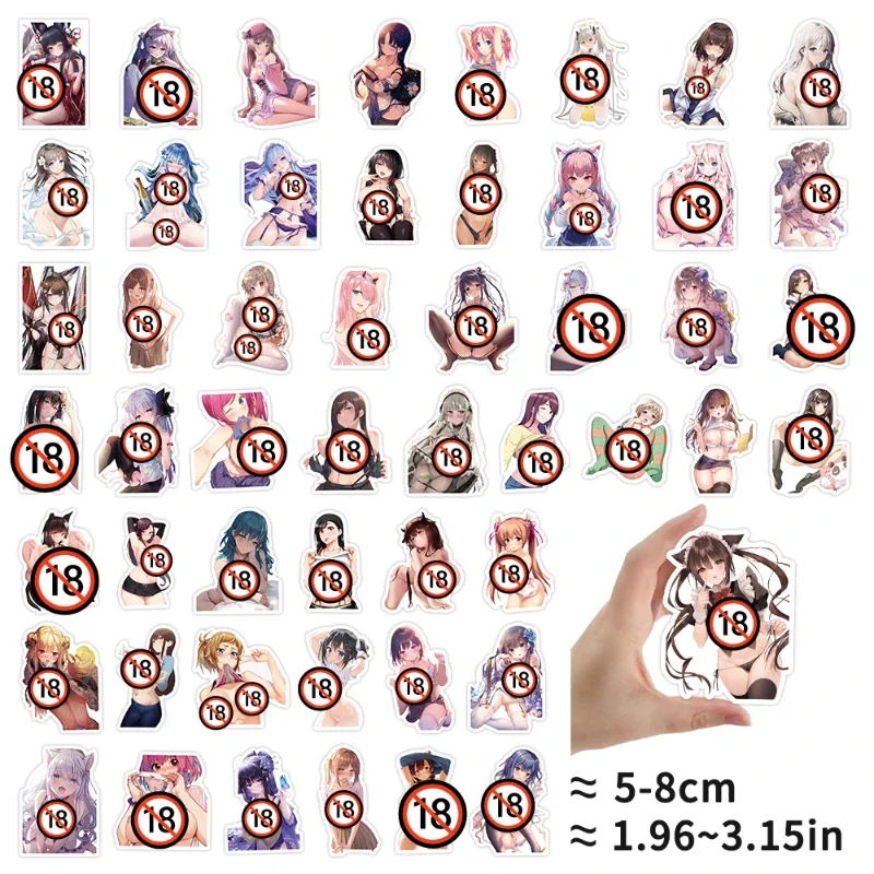 Pegatinas impermeables de Anime Sexy Waifu para adultos, colección exclusiva de 50 piezas, 18 +