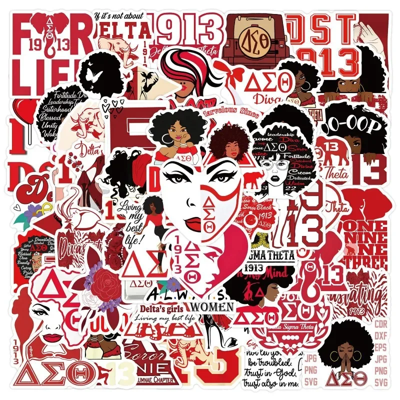 60pcs Delta Sigma Theta Sorority Graffiti Stickers Suitcase Water Cup Stationery Laptop Refrigerator Decorative Stickers