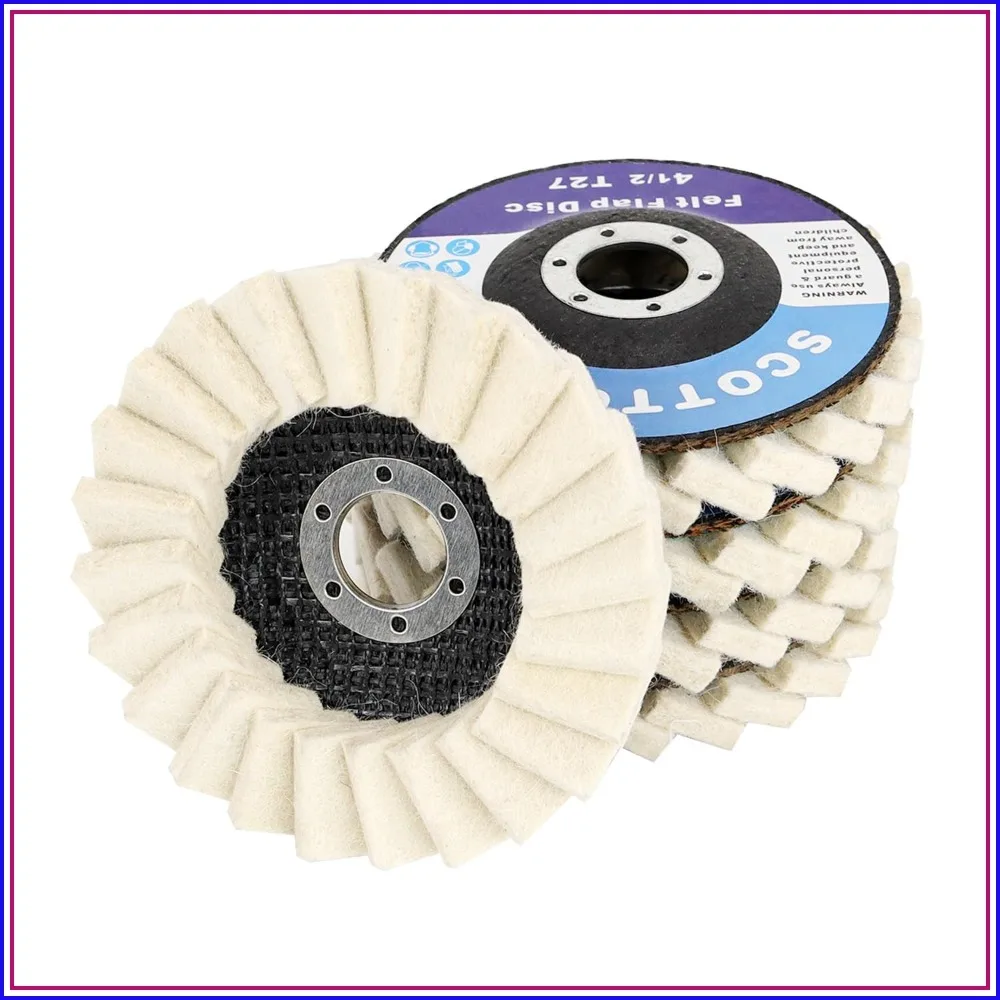 4-1/2" Wool Felt Flap Polishing Disc, 7/8" Arbor, 5 Pack - High Density for Metal, Aluminum, Stainless Steel & Stone - Mirror Finish