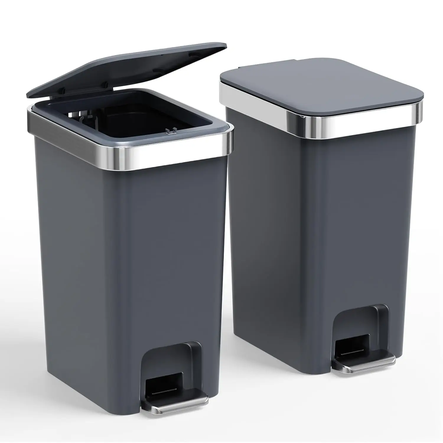 

2 Pack Bathroom Garbage Can w/ Lid, 2.6 Gal /10 L Trash Can, Press Top Bin & Step Metal Pedal Trash Bin,