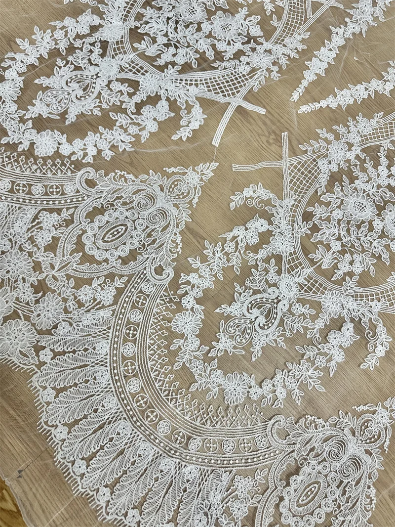 2024 Unique Off White Mesh Embroidery Floral High Quality Bridal Lace Fabric DIY Sewing Accessories Fabric Clothes