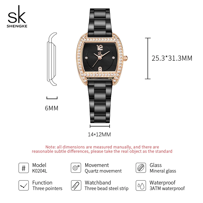 Shengke Black Color Watch Women Watches Ladies Elegant Quartz Wrist Watches Female Gift Clock Relogio Feminino Montre Femme