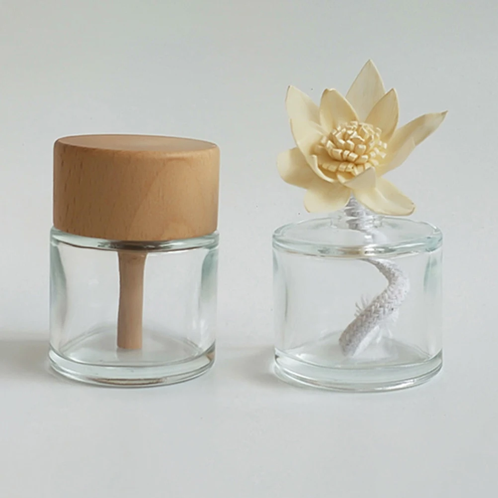 2pcs Aromatherapy Diffuser Bottles Clear Glass Scent Round Empty Jar Vases 50ml Home Decor Essential Oil Bottle Reeds