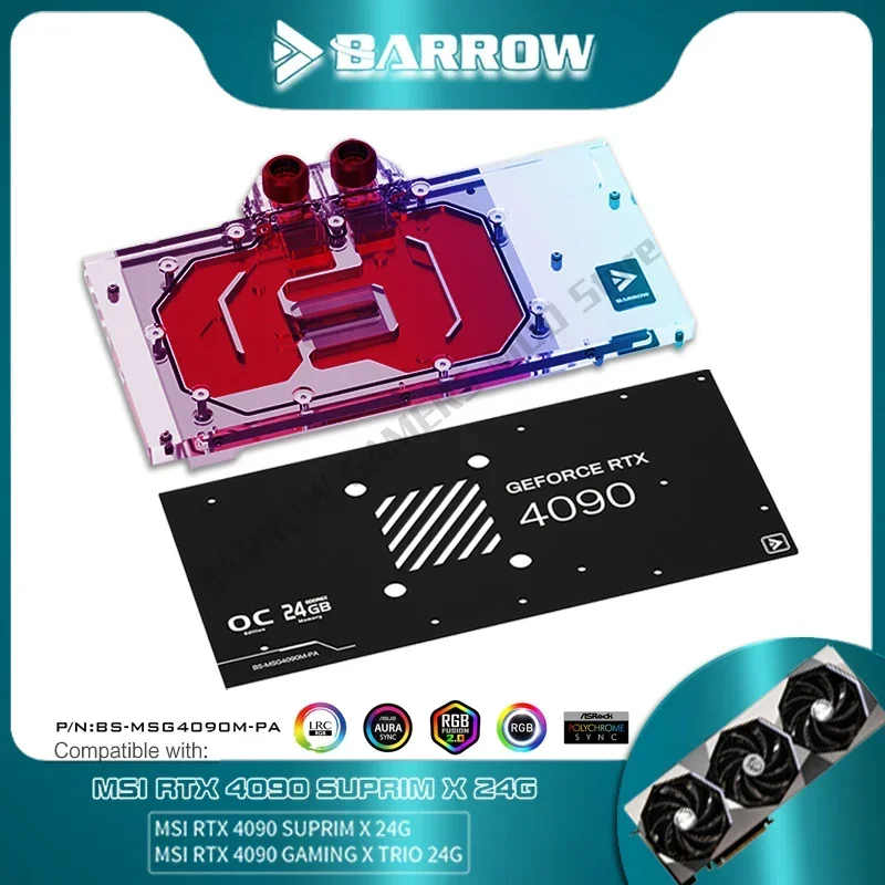 Barrow 4090 GPU Watercooler For MSI RTX 4090 SUPRIM/Gaming X Trio VGA Copper Waterblock Black White 5V ARGB BS-MSG4090M-PA