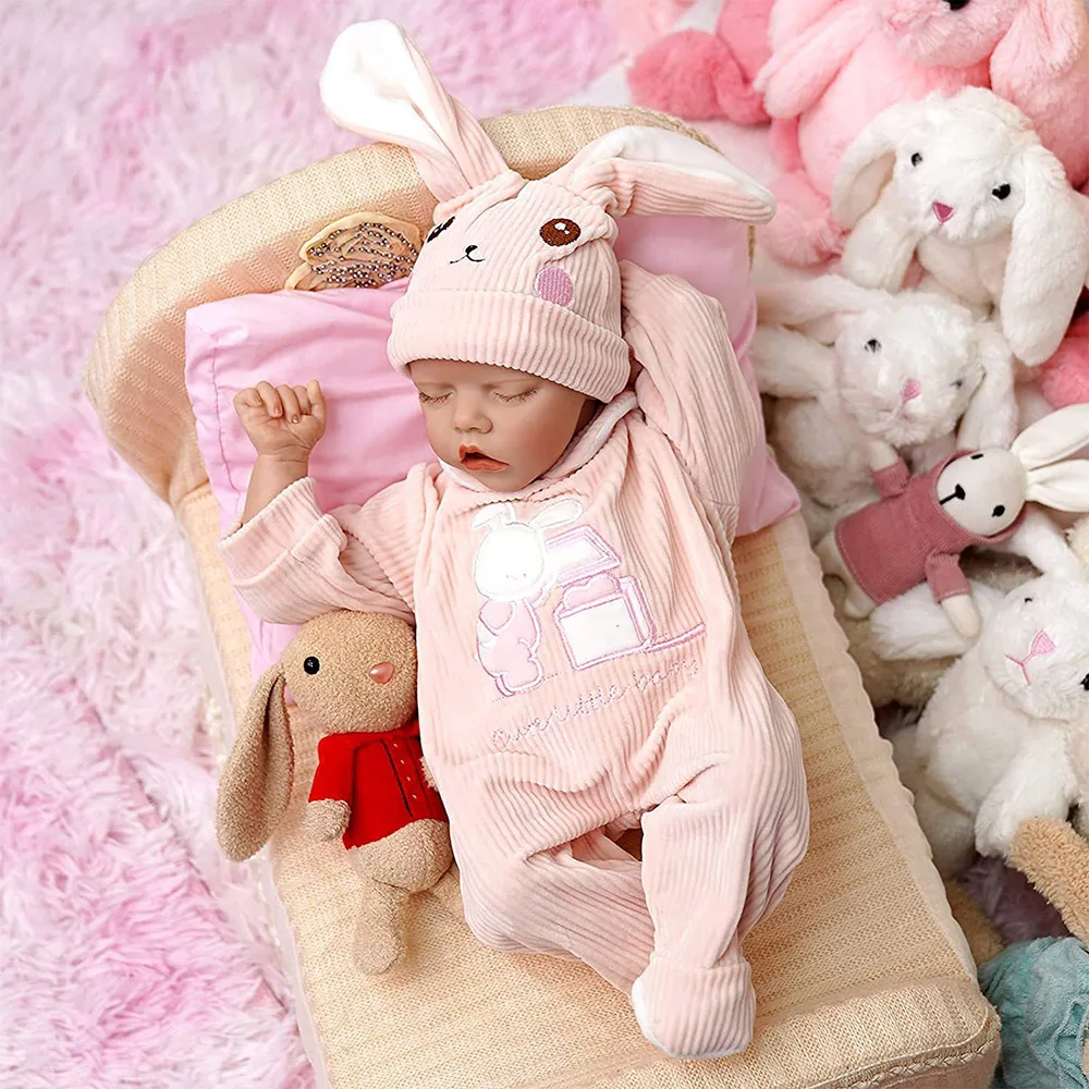 Siliconen reborn babypoppen meisje kleding outfit accessoires roze konijn 46-50cm pop outfits ontwerper mode pop kleding kit