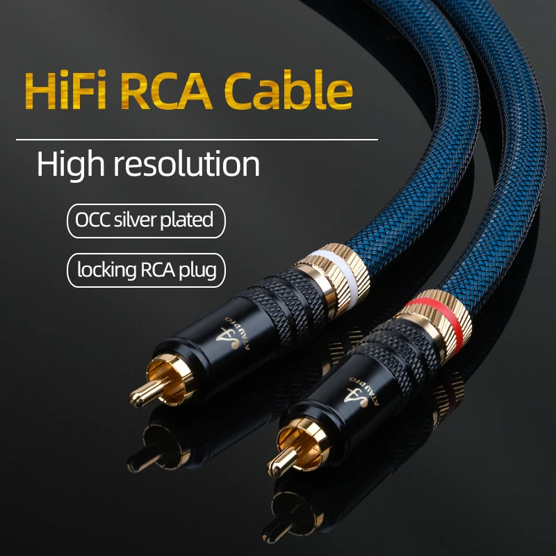 ATAUDIO HiFi RCA Cable for Amplifier DVD High Quality G5 Top Grade Silver Plated 2RCA to 2RCA Male to Male Adapter Audio Cable