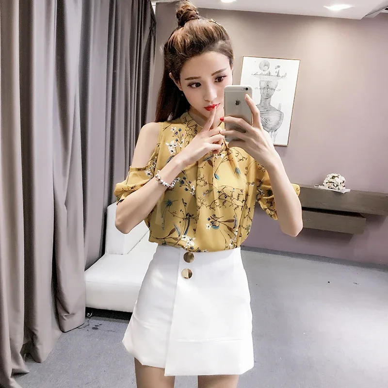 Summer Loose Shirts & Blouses for Women Woman Top Chiffon Half Sleeve New 2024 Tall Collection M Tunic Fashion Elegant and Youth