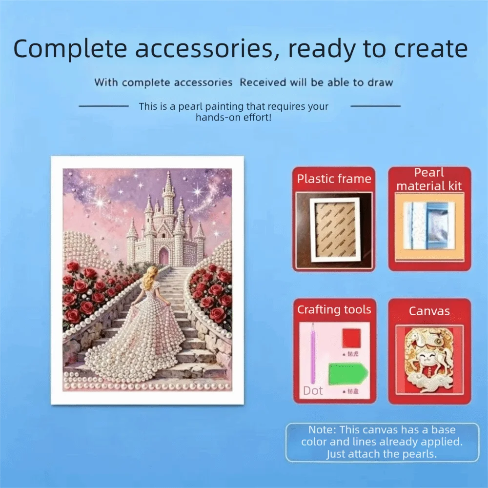 3D Creative Pearl Painting Kit Stereo Stickers Decorative Painting DIY Beading Art Kit Handmade Material Set Castle Pattern