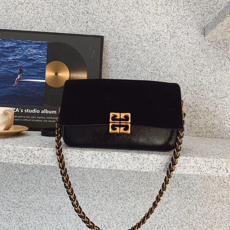 

​ ​ 2025 Новая матовая кожаная сумка через плечо для женщин, винтажный кошелек с ремешком-цепочкой и верхней ручкой, ретро-сумка через плечо для ежедневного использования