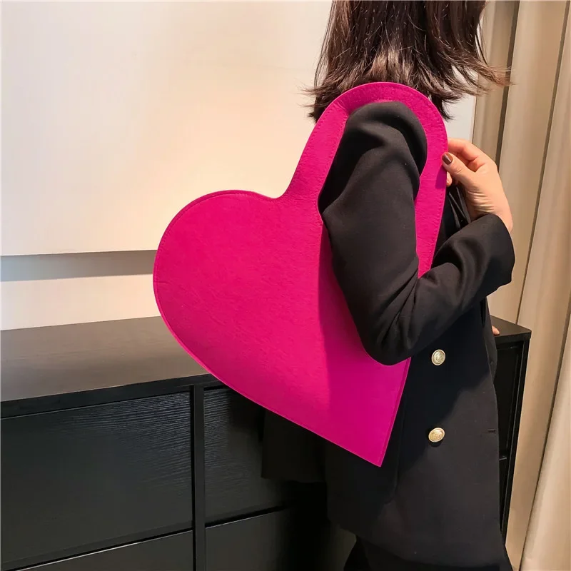 2024 Trendy Candy Color Ultralight Fashion Heart Handbag New Purse Women Felt Top-handle Bag Shopping Tote Shoulder Bag