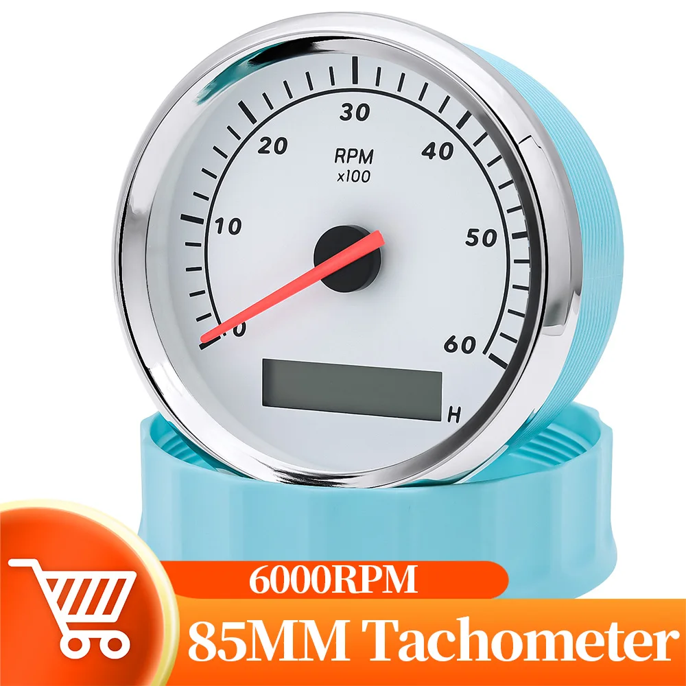 85MM Gasoline Diesel Engine Tachometer 6000RPM With Hourmeter Red Backlight Car Boat Tacho Sensor For Boat Truck Car RV 12/24V