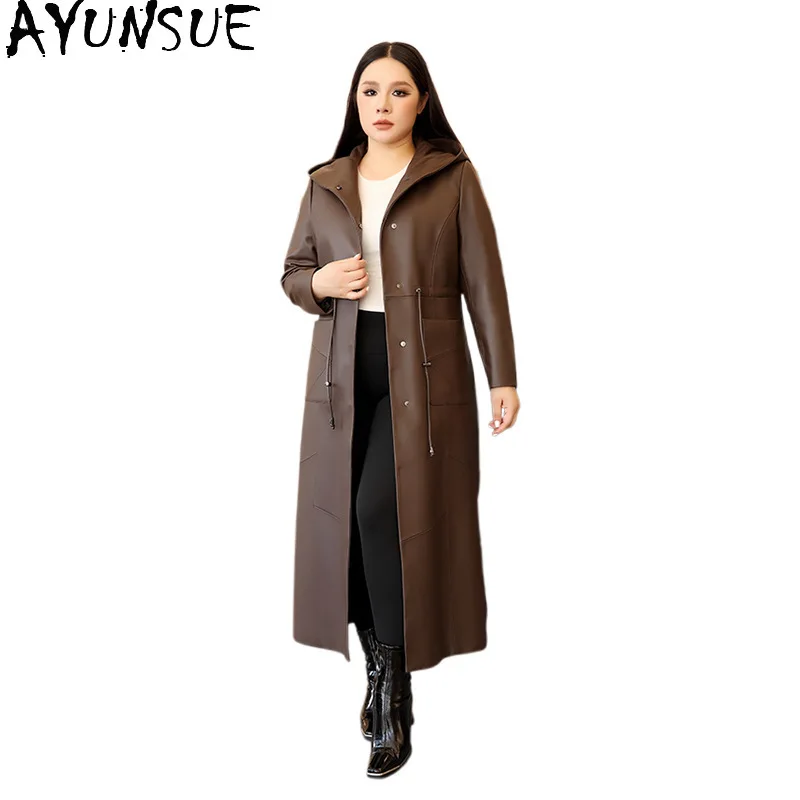 AYUNSUE Natürliche Echte Lederjacke für Frau 2025, Langer Trenchcoat, Damenjacken, lockere Passform, Herbstkleidung, Nadalха Ж 2019