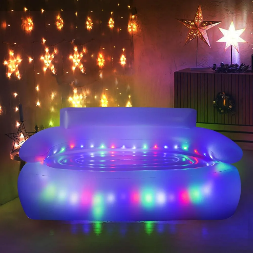 

Inflatable Sofa, LED Inflatable Chair with LED Lights, Blow Up Illuminated Air Lounger Couch, Electric Pump Inflatable Couch