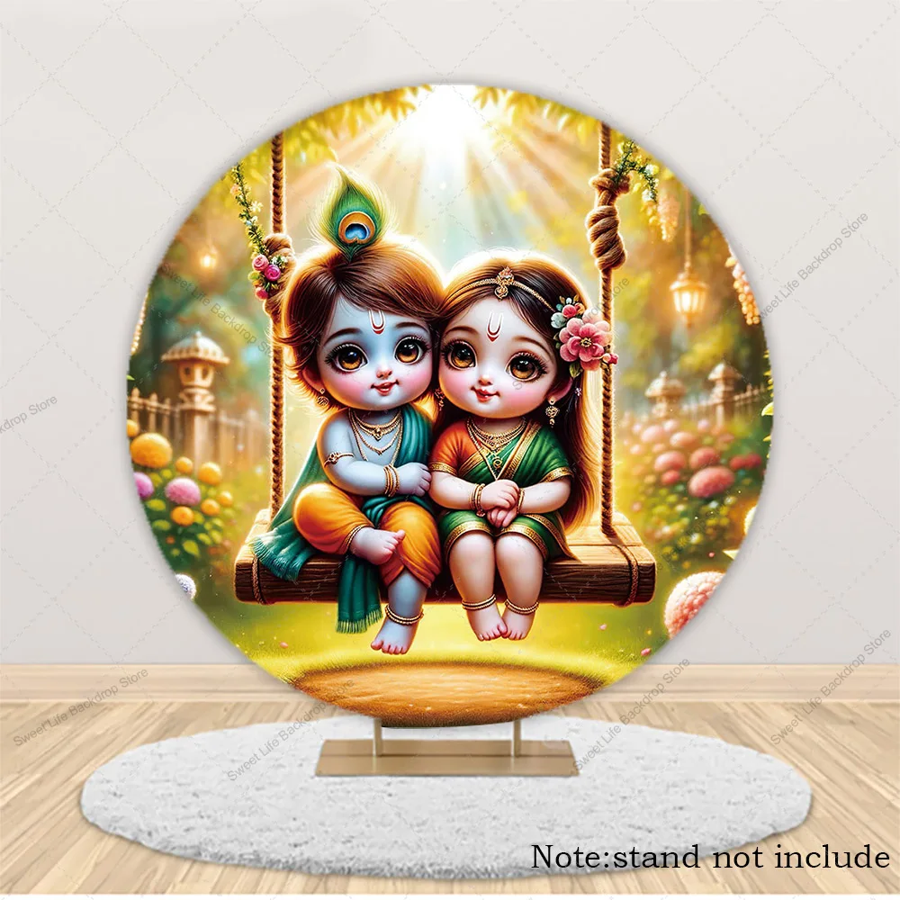 Krishna الطفل غطاء خلفية مستديرة استحمام الطفل حفلة عيد ميلاد الديكور الهندي غطاء دائرة التصوير الدعامة
