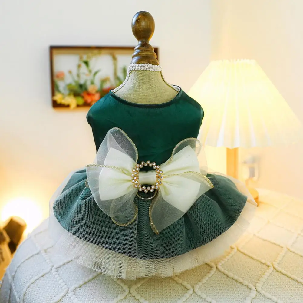 Dog Princess Costume,red green,Dog Princess Dress With Bow Decoration And Traction Ring,For Small Medium Dogs,Pet Supplies