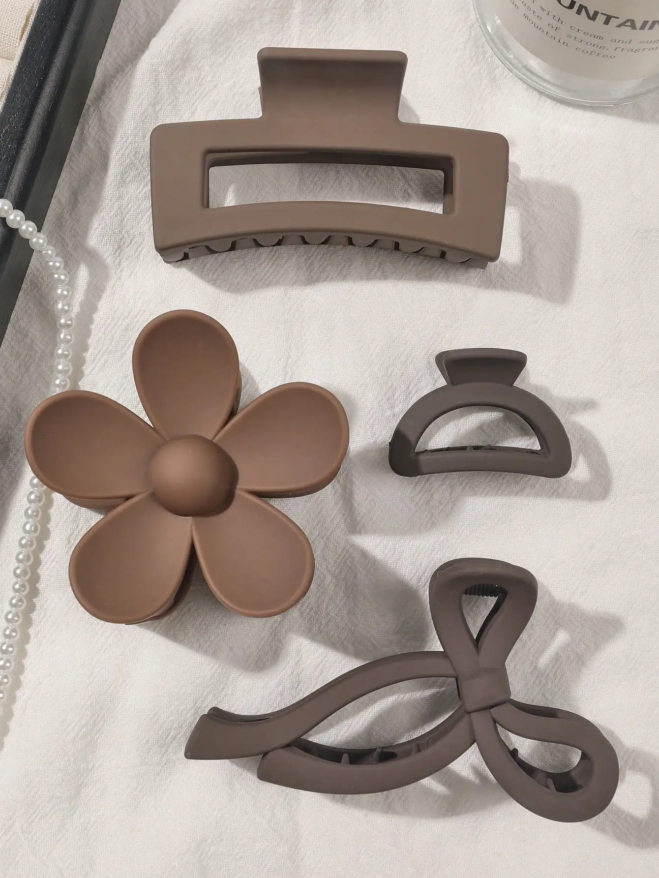 4 Stück neutrale Farben, große Krallenklammern für Frauen, quadratische und blumenförmige Haarspangen für dickes Haar, verschiedene Stile, Haar-Accessoires – Detail 3