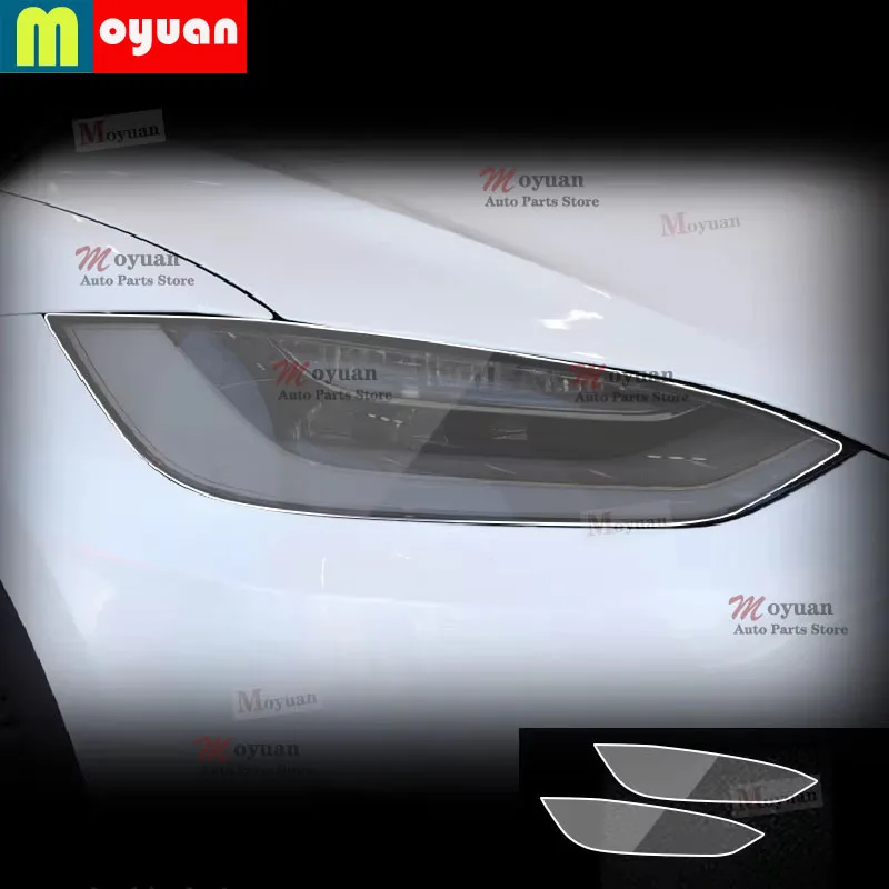 

For Tesla Model X 2020-2023 car Accessories 2 Pcs Car Headlight Protective Film Headlamp Transparent Black TPU Sticker