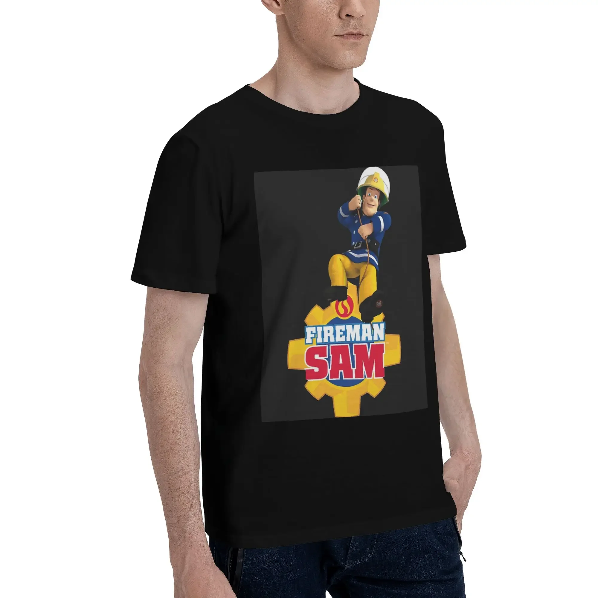 Cartoon Firefighter Fireman Sam (9) Men T-Shirt Oversized T Shirts Men's Round Neck Cotton Tees Short Summer Male