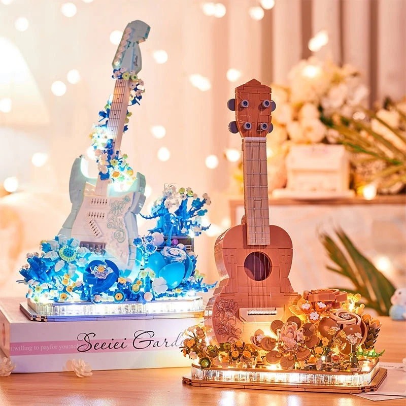 

Укулеле из мелких строительных блоков, версия для взрослых, высокая сложность, музыкальный инструмент для девочек, подарок для друзей, украшение к празднику Циси