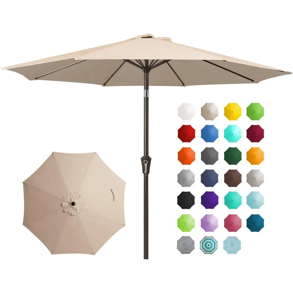 

9FT Outdoor Patio Umbrella Outdoor Table Umbrella with Push Button Tilt and Crank, Market Umbrella 8 Sturdy Ribs UV