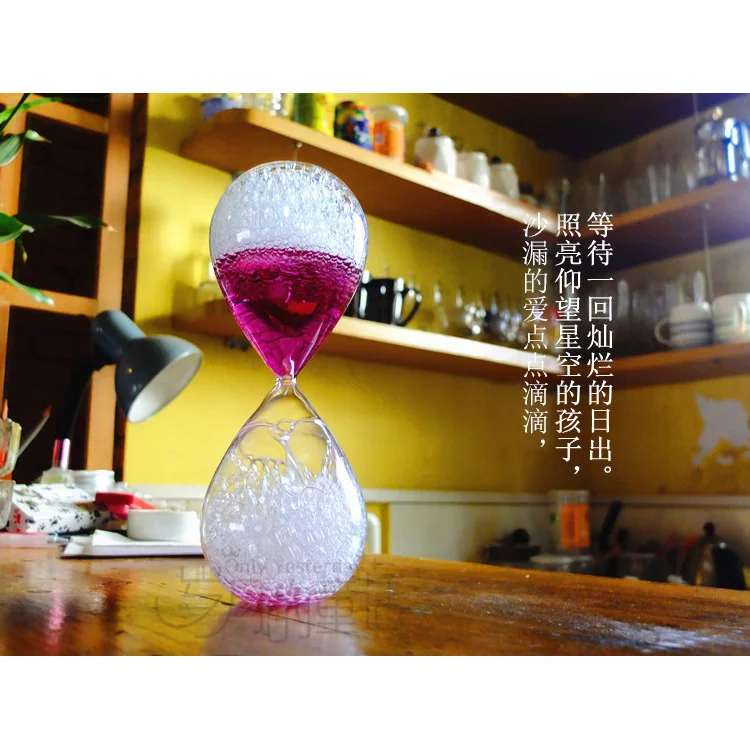 Blue Glass Bubble Liquid Hourglass Creative Home Desktop Ornament Office Desk Decor Birthday Gift Time Countdown Tool