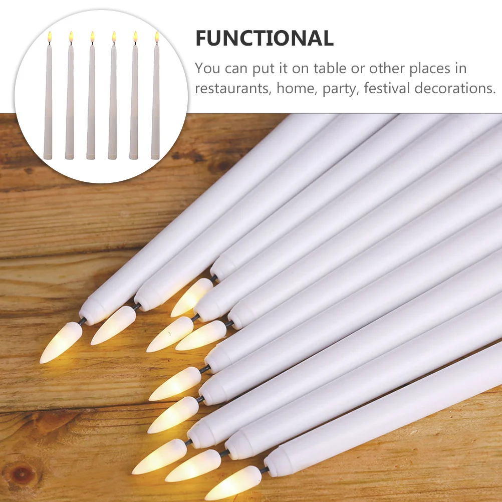 

12Pcs LED C Light Plastic Taper Holders Long Stick Party Lamp Halloween Supplies Decorative Bulb Energy Saving Wax Flame