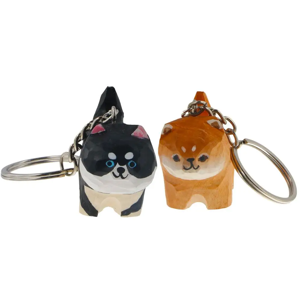 Creative Akita Husky Wood Carved Keychain Animal Pendant Handmade Carved Dog Pendant Kawaii Puppet Dog Keyring Student Gift