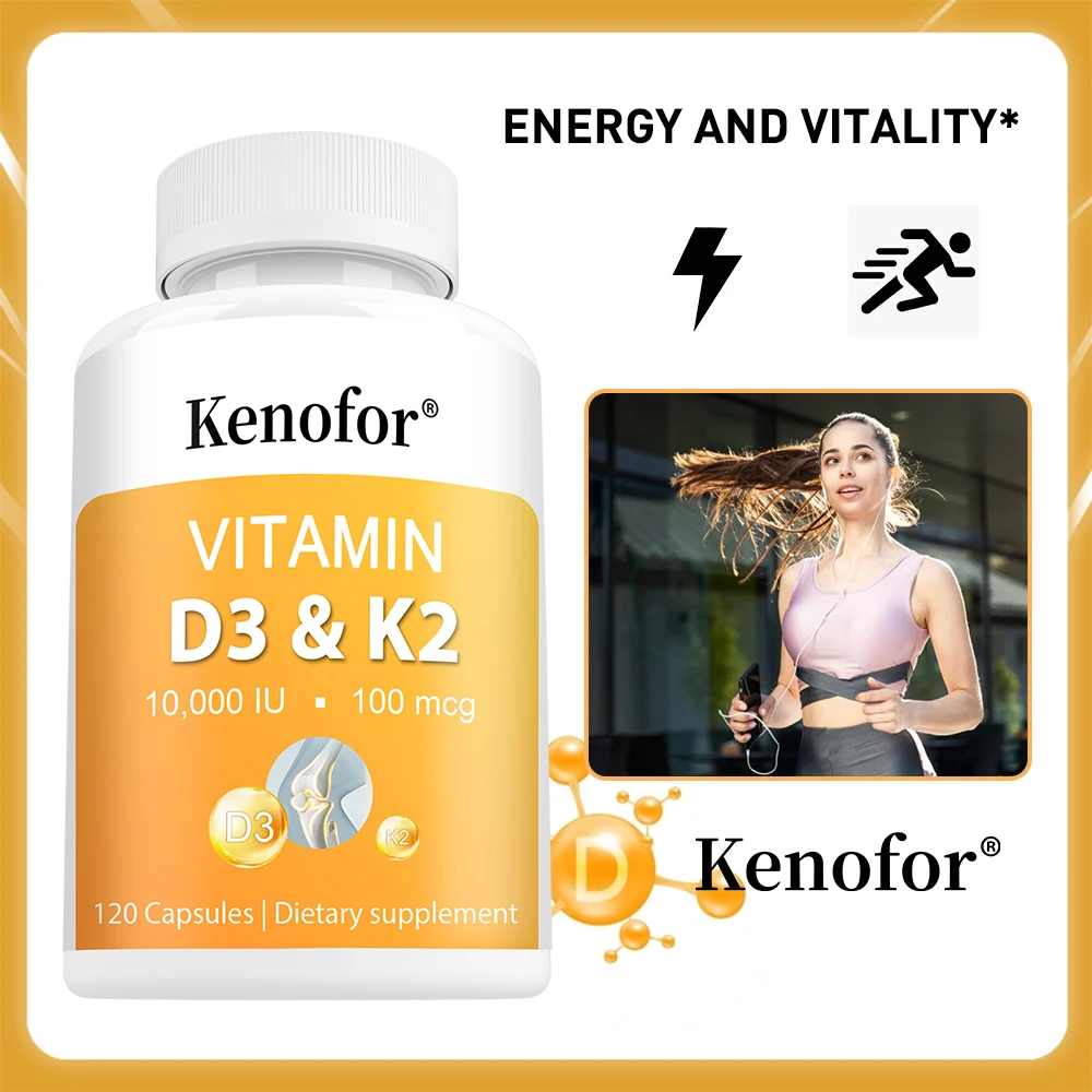 Vitamin D3 10000IU & K2 MK7 100mcg Capsules, Support Bone, Teeth, Joint, Heart & Immune Health, High Absorption, Vegan
